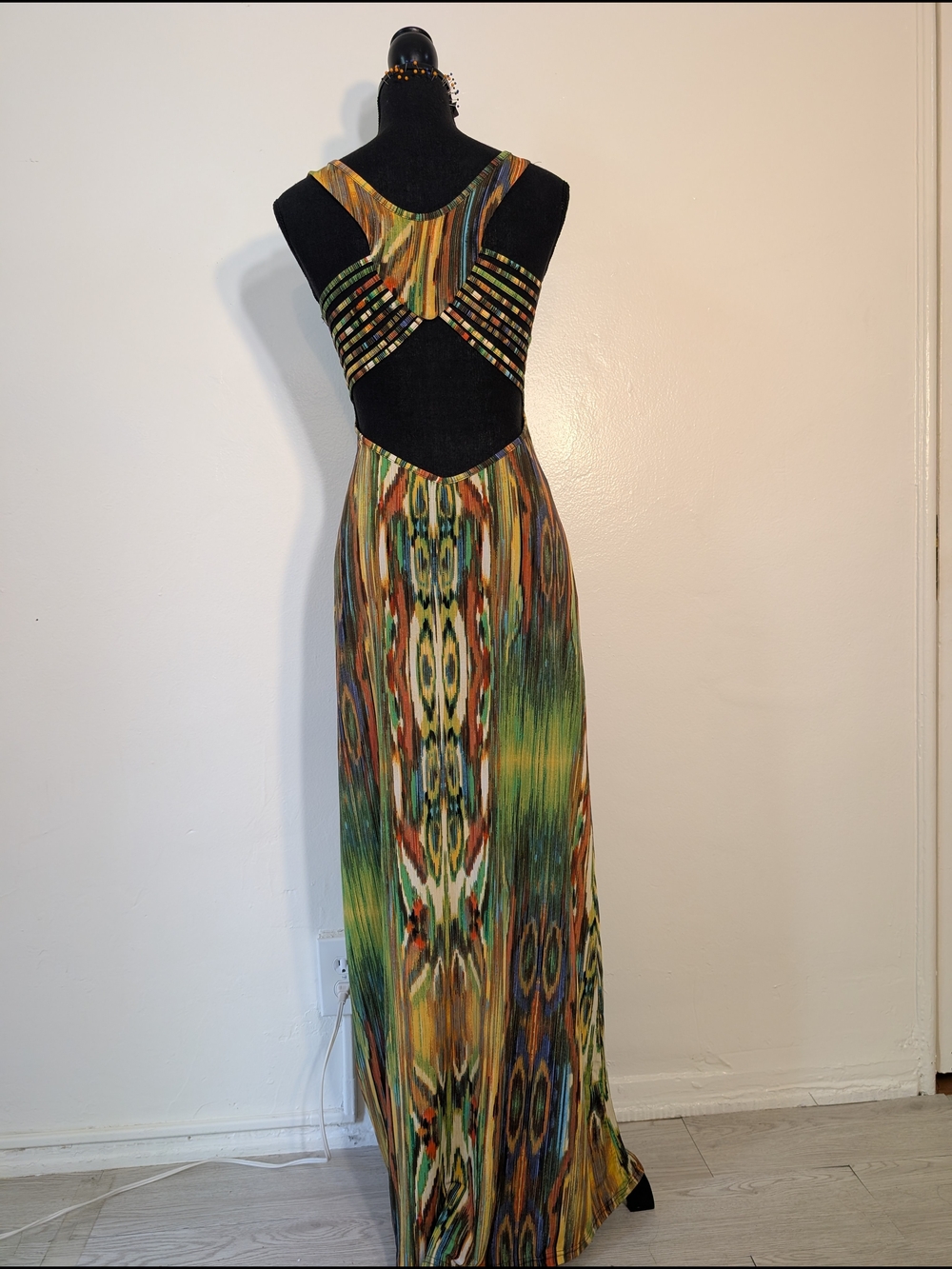 Multi-Color Patterned Cutout Maxi Dress - Picture 8 of 13